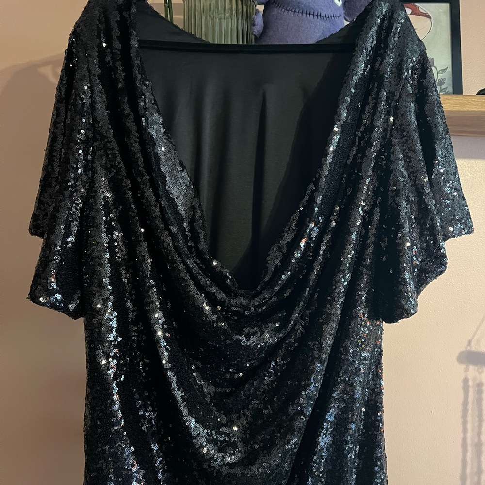 NWT Eloquii Black Sequin Cowl Back Dress Size 18 - Picture 13 of 13